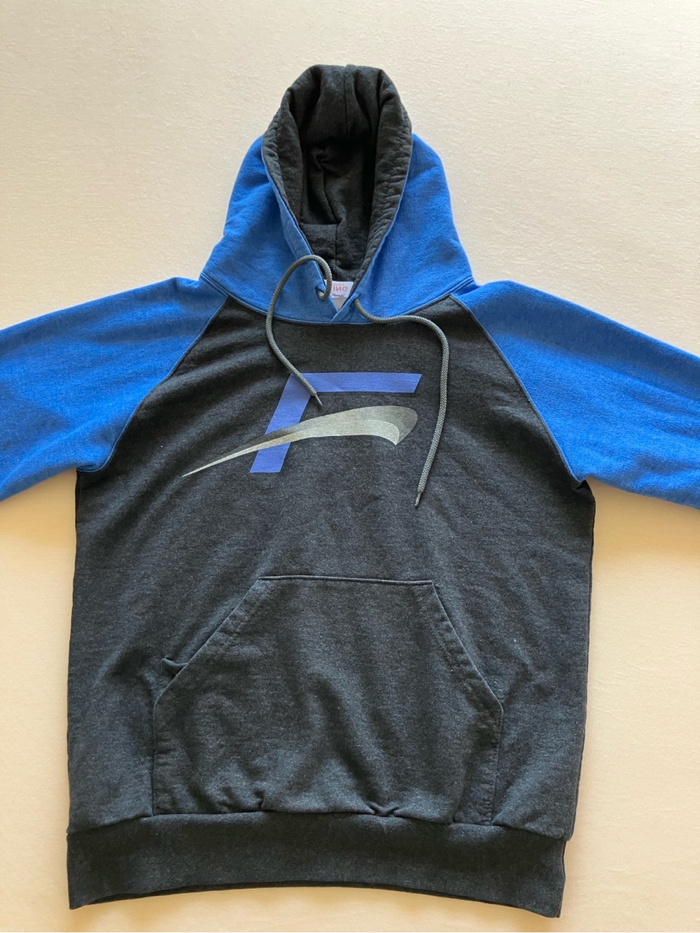 Boys/Young Teen Blue & Charcoal Hoodie — Tagged Men’s Small, Runs Very Small